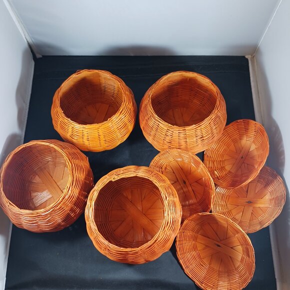 Vintage Wicker Pumpkins Candy Storage Set of 4 - Picture 5 of 10